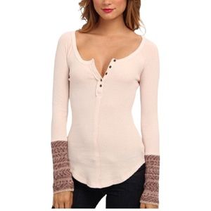 FREE PEOPLE BOHO IVORY ALPINE SKI LODGE HENLEY NEWBIE SWEATER CUFF THERMAL SZ XS